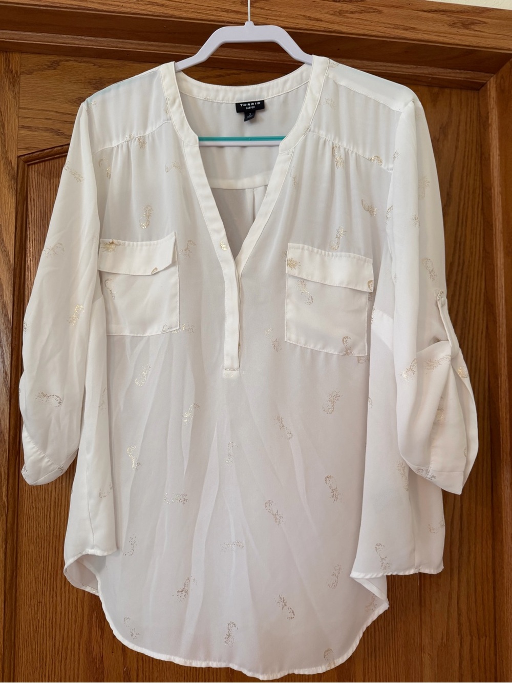 Express Cream Blouse with Subtle Gold Foil Details